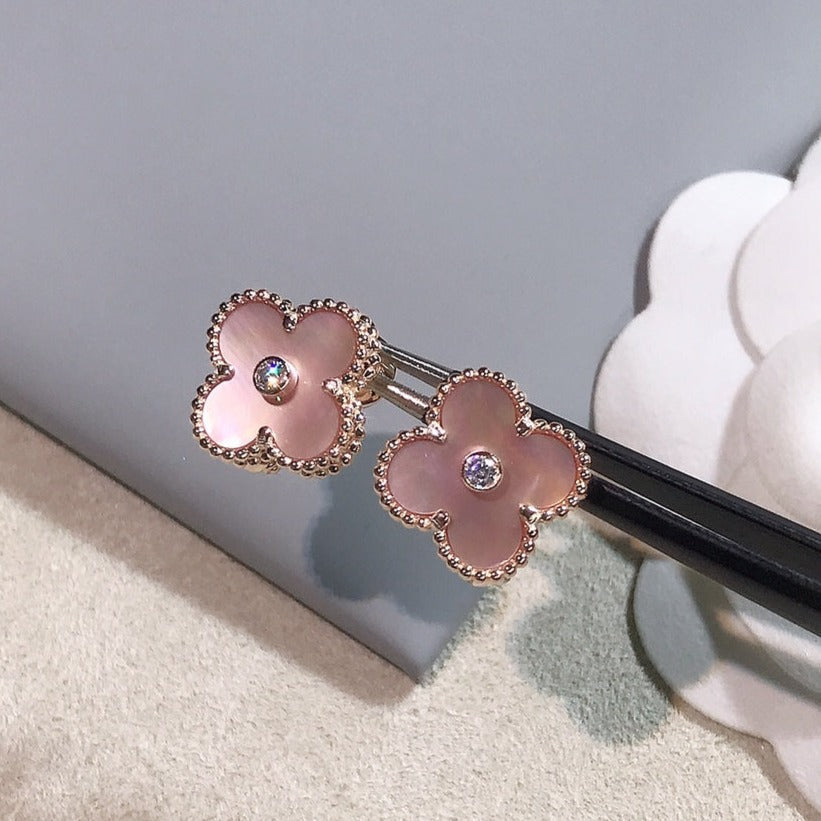 Van Cleef & Arpels CLOVER GOLD PINK MOP EARRINGS