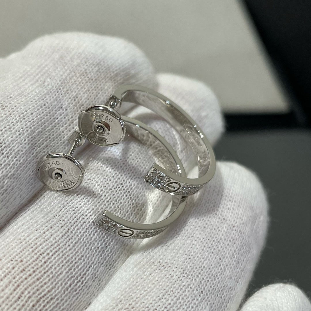 CARTIER LOVE DIAMOND SILVER HOOP EARRINGS