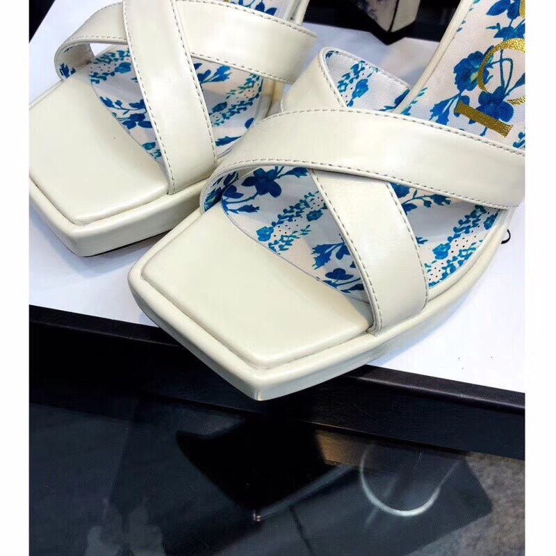 GUCCI HIGH SANDAL WHITE CALFSKIN WITH PATTERNS