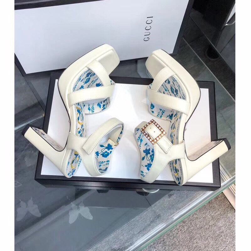 GUCCI HIGH SANDAL WHITE CALFSKIN WITH PATTERNS
