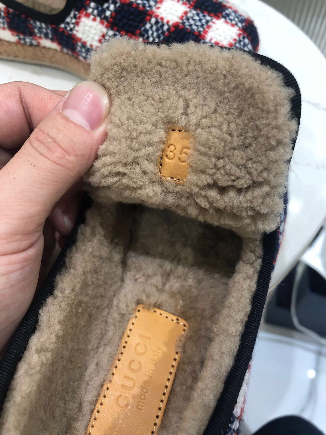 GUCCI HORSEBIT LOAFER IN COLORFUL TWEED AND LAMB FUR LINING