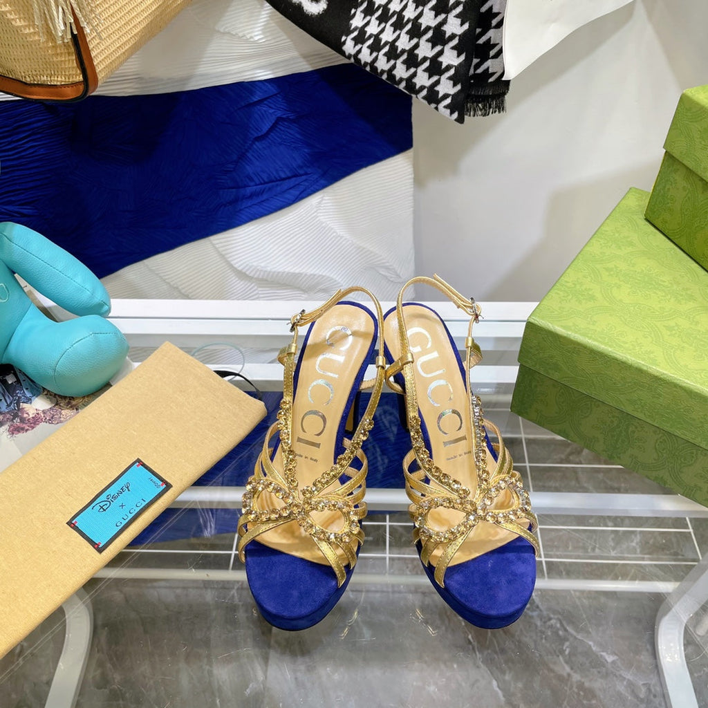GUCCI CRYSTAL HIGH HEEL SANDAL AZURE LAMBSKIN