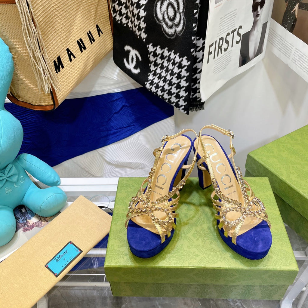 GUCCI CRYSTAL HIGH HEEL SANDAL AZURE LAMBSKIN