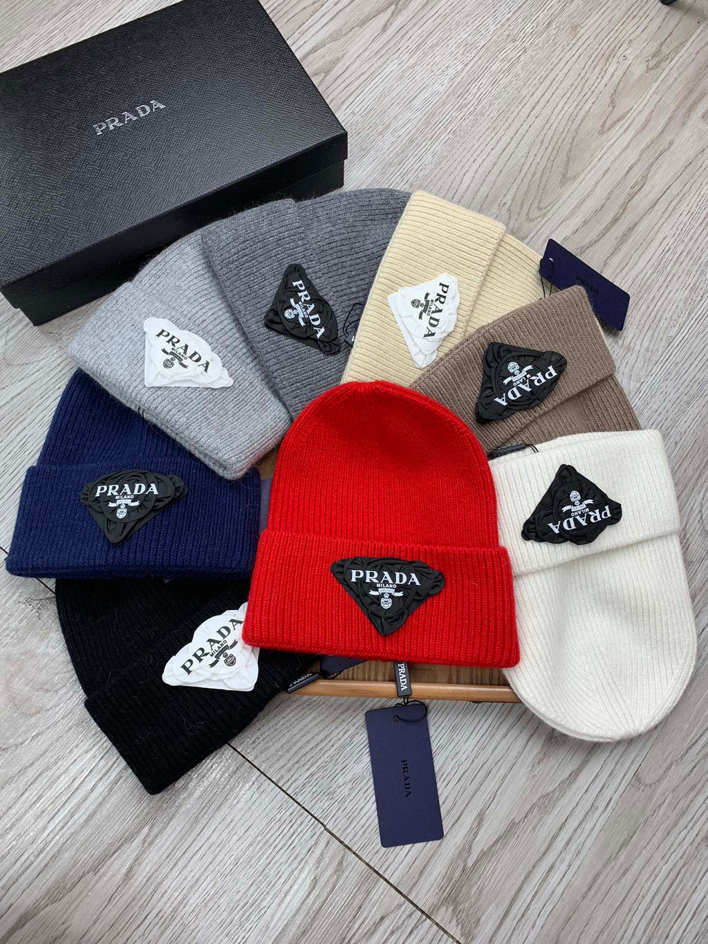PRADA BEANIE HAT IN BISQUE BEIGE WOOL 431355