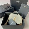 LOU MINI CAMERA BAG 19 IN WHITE CAVIAR PATTERN CALFSKIN GOLD HARDWARE