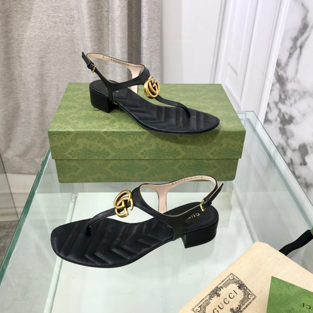 GUCCI MARMONT 25 SANDAL BLACK CALKSKIN