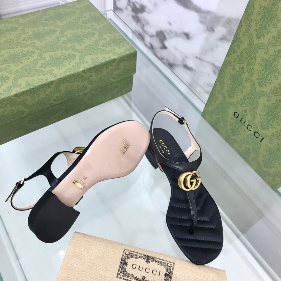 GUCCI MARMONT 25 SANDAL BLACK CALKSKIN