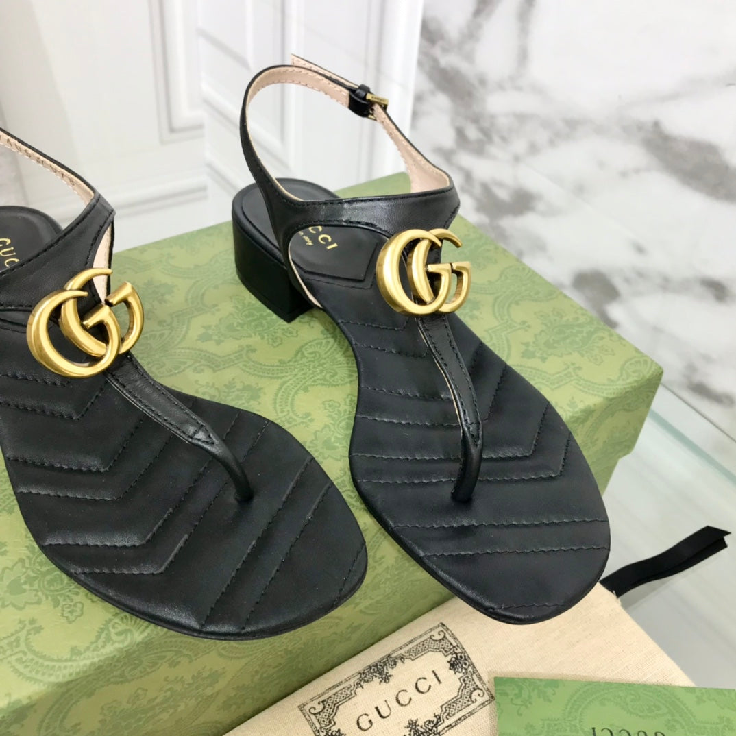 GUCCI MARMONT 25 SANDAL BLACK CALKSKIN