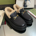 GUCCI LOAFER IN BLACK CALFSKIN WITH BEIGE WOOL LINING