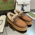 GUCCI LOAFER IN PEANUT BROWN AND CHOCOLATE BROWN CALFSKIN WITH BEIGE WOOL LINING