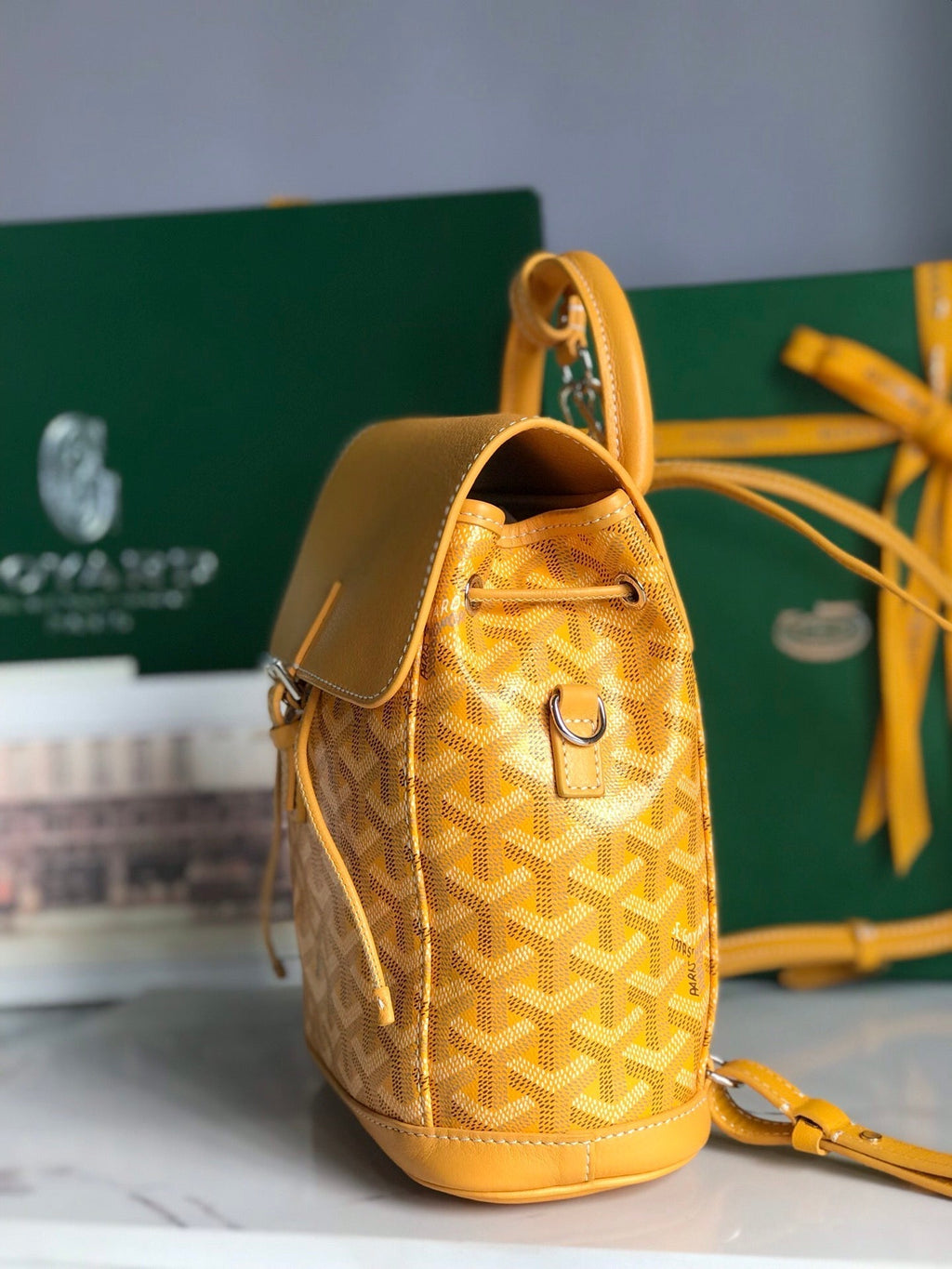 ALPIN MINI BACKPACK 21 IN YELLOW LAMBSKIN AND GOYARDINE CANVAS