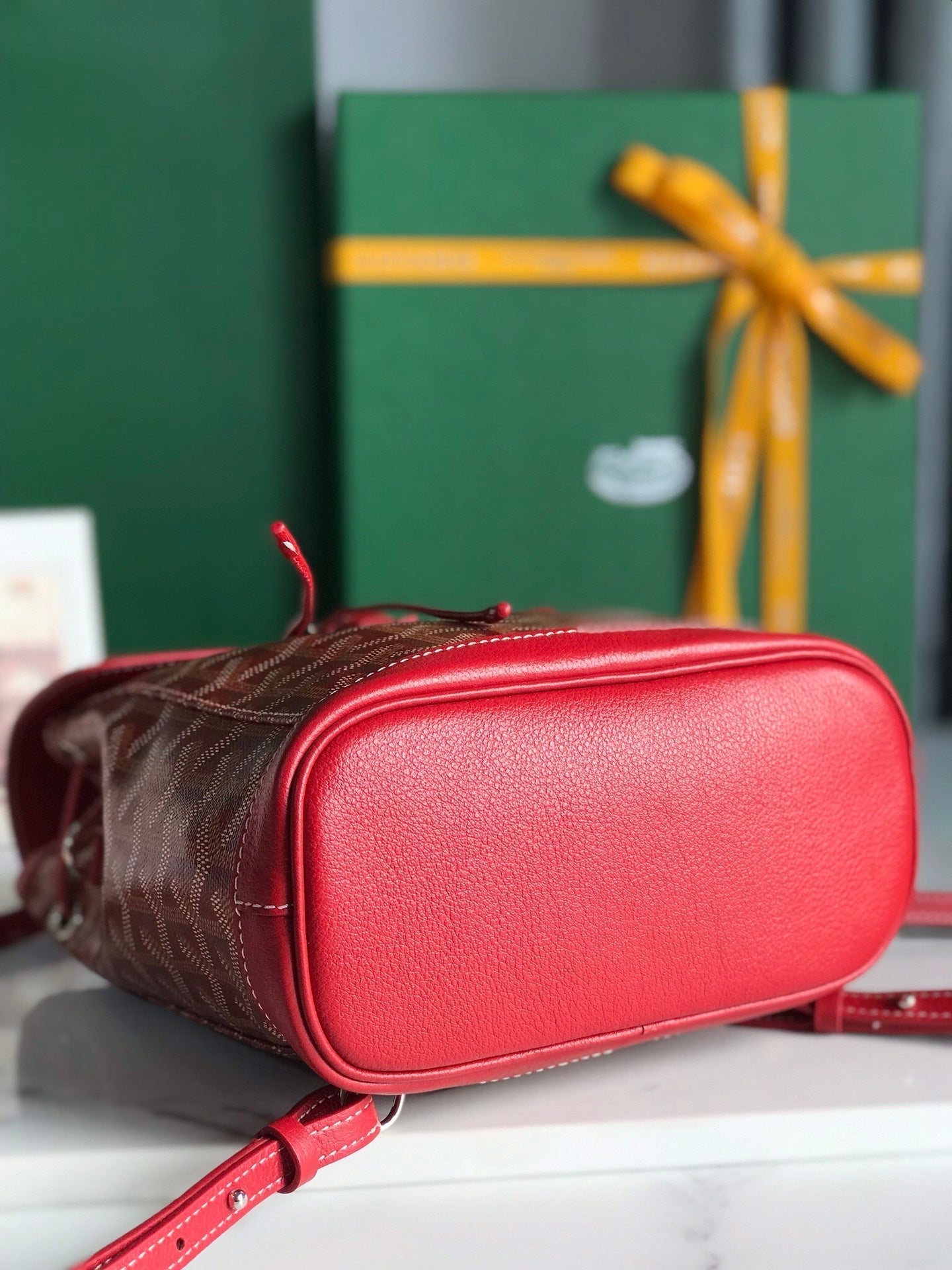 ALPIN MINI BACKPACK 21 IN CLASSIC RED LAMBSKIN AND GOYARDINE CANVAS
