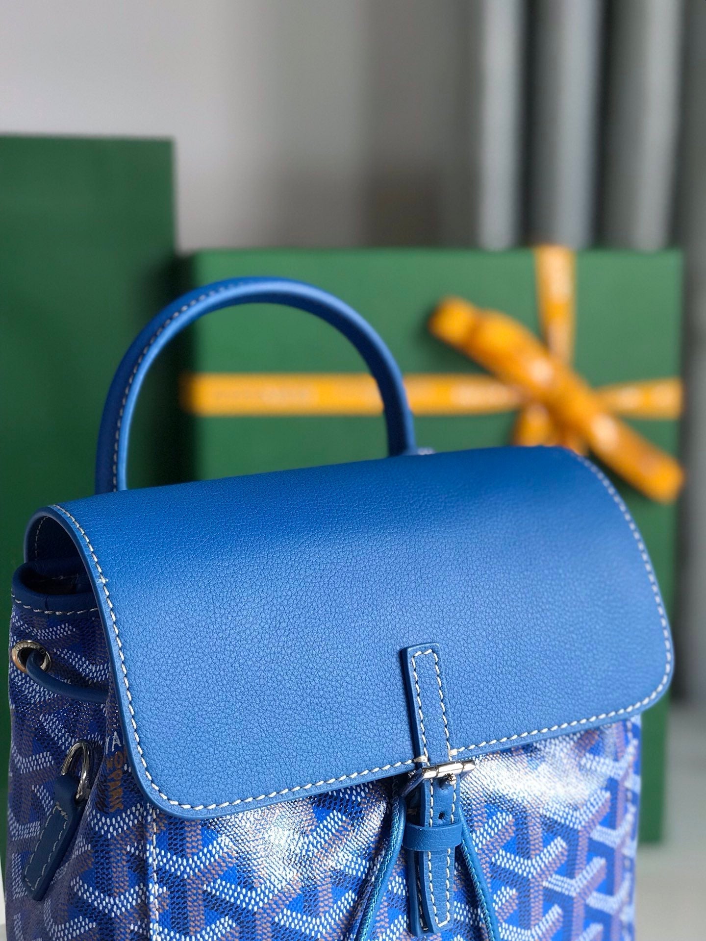 ALPIN MINI BACKPACK 21 IN SAPPHIRE BLUE LAMBSKIN AND GOYARDINE CANVAS