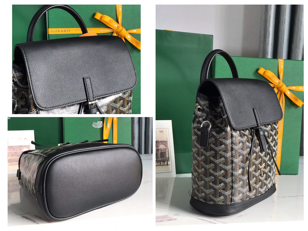 ALPIN MINI BACKPACK 21 IN BLACK LAMBSKIN AND GOYARDINE CANVAS