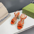 GUCCI 105 HIGH HEEL SANDAL ORANGE STRAW