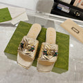 GUCCI SPARKLE CRYSTAL SLIDE SANDAL METALLIC GOLD CALFSKIN