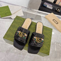 GUCCI SPARKLE CRYSTAL SLIDE SANDAL BLACK CALFSKIN