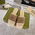 GUCCI EXCLUSIVE SLIDE SANDAL IVORY AND BROWN FABRIC