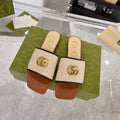 GUCCI EXCLUSIVE SLIDE SANDAL CARAMEL AND CREAM SEDGE