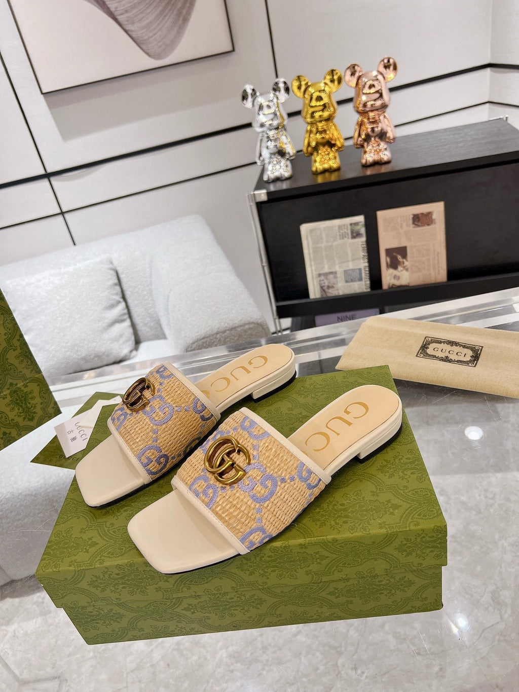 GUCCI EXCLUSIVE SLIDE SANDAL IVORY SEDGE