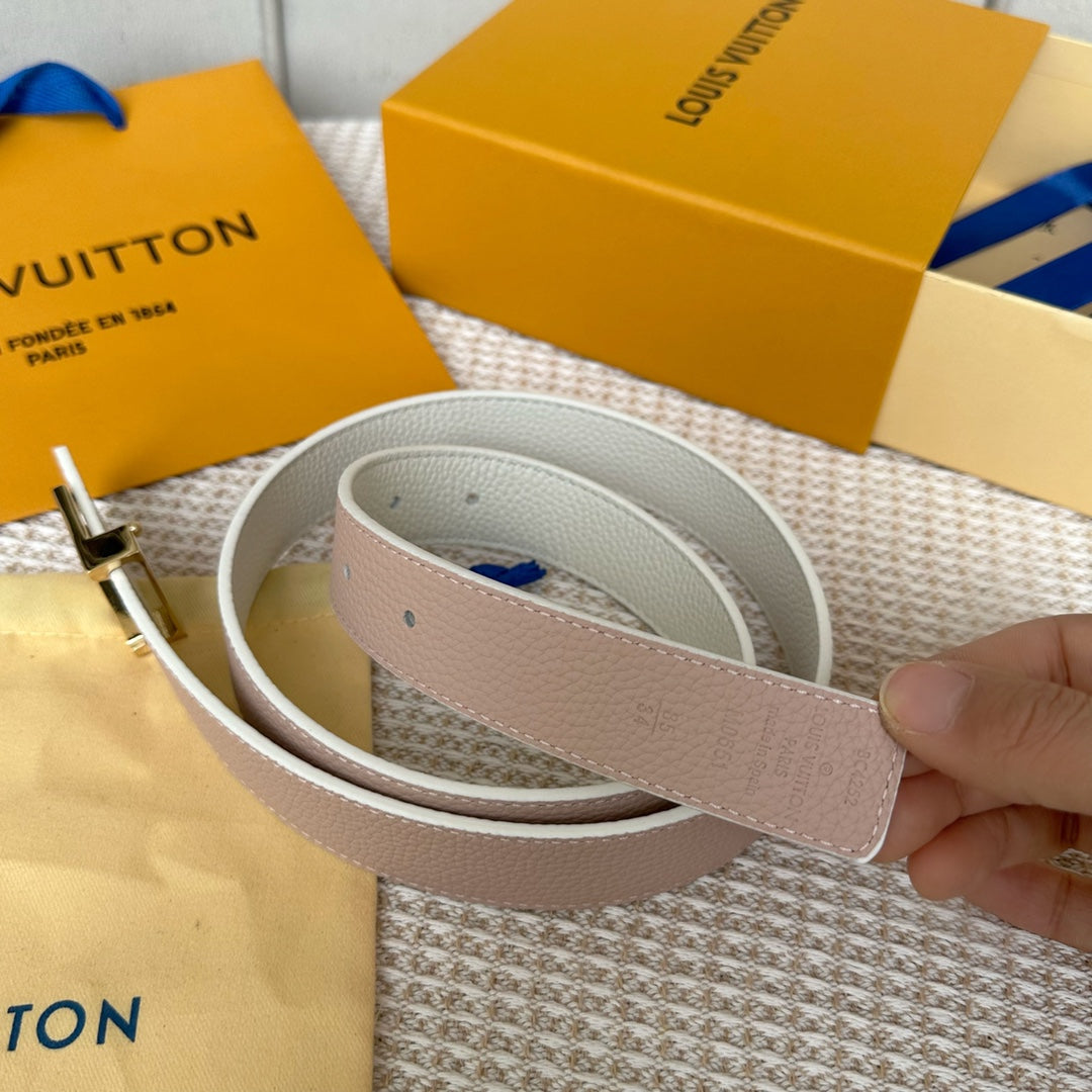 LOUIS VUITTON LV 30 MM BELTS IN WHITE AND PINK PASTEL CALFSKIN GOLD HARDWARE