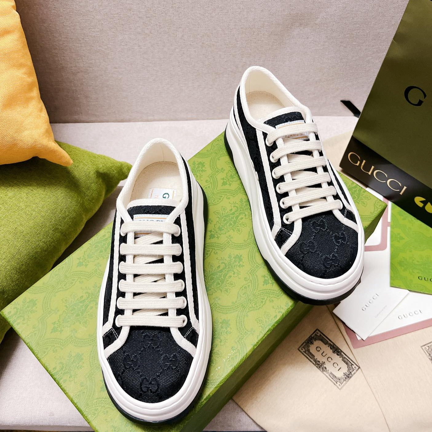 GUCCI Canvas lace-up sneakers Black White