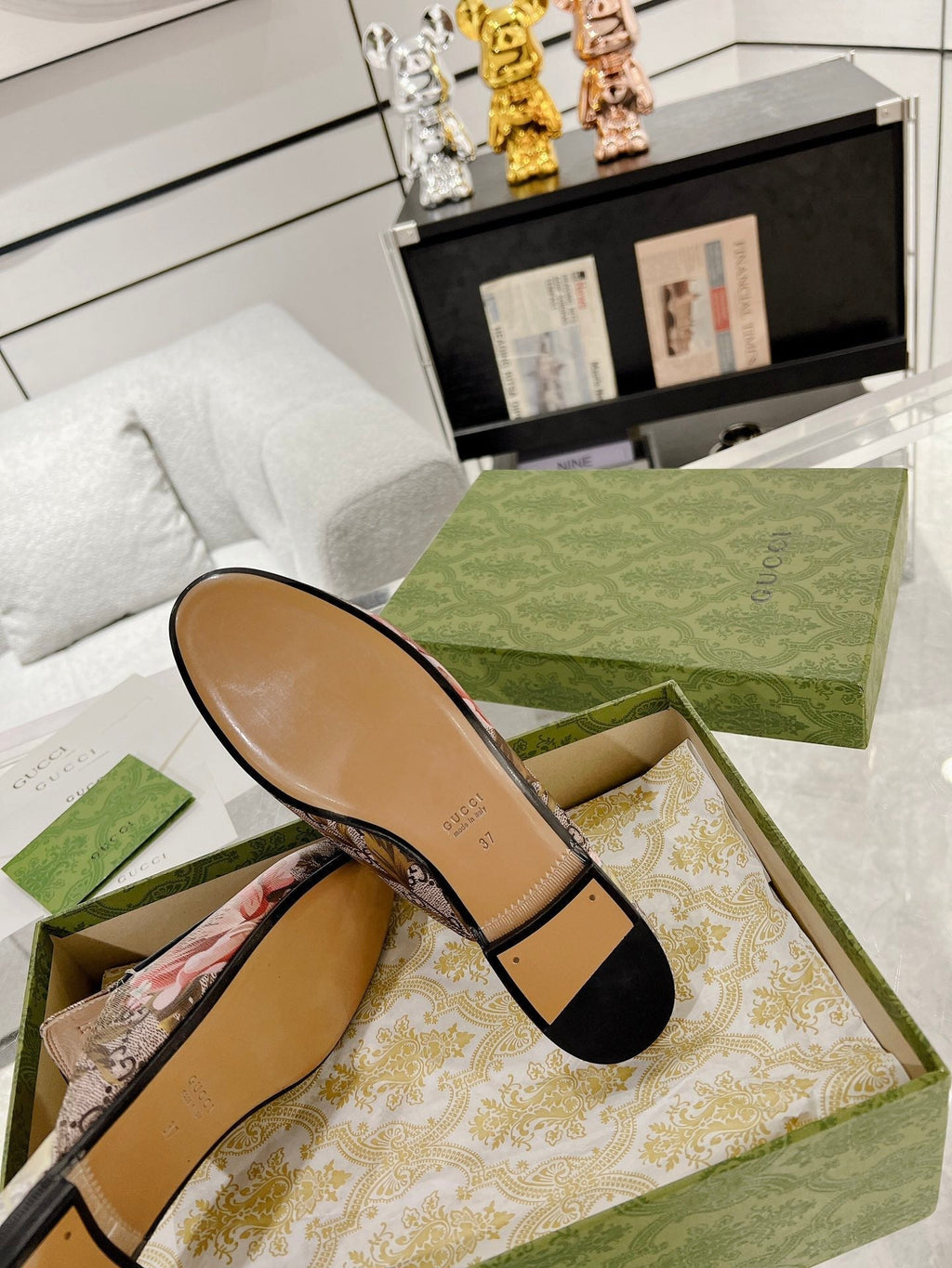 GUCCI HORSEBIT FLOWER SLIPPER MULE IN DARK BEIGE MONOGRAM JACQUARD FABRIC