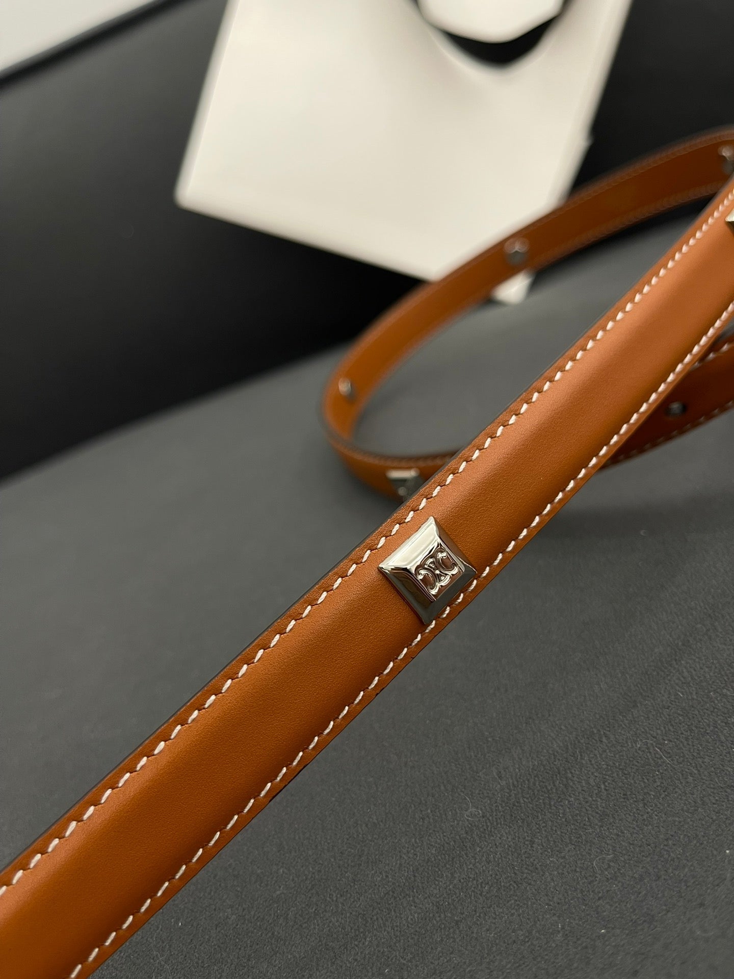 CELINE CL SMALL 18 MM TRIOMPHE BELT IN TAURILLON BRONZE BROWN LEATHER SILVER HARDWARE