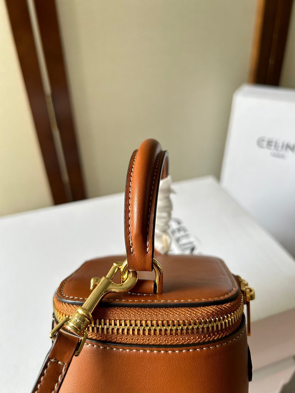 CELINE MINI VANITY CASE CUIR TRIOMPHE 9 IN BRONZE BROWN SMOOTH CALFSKIN