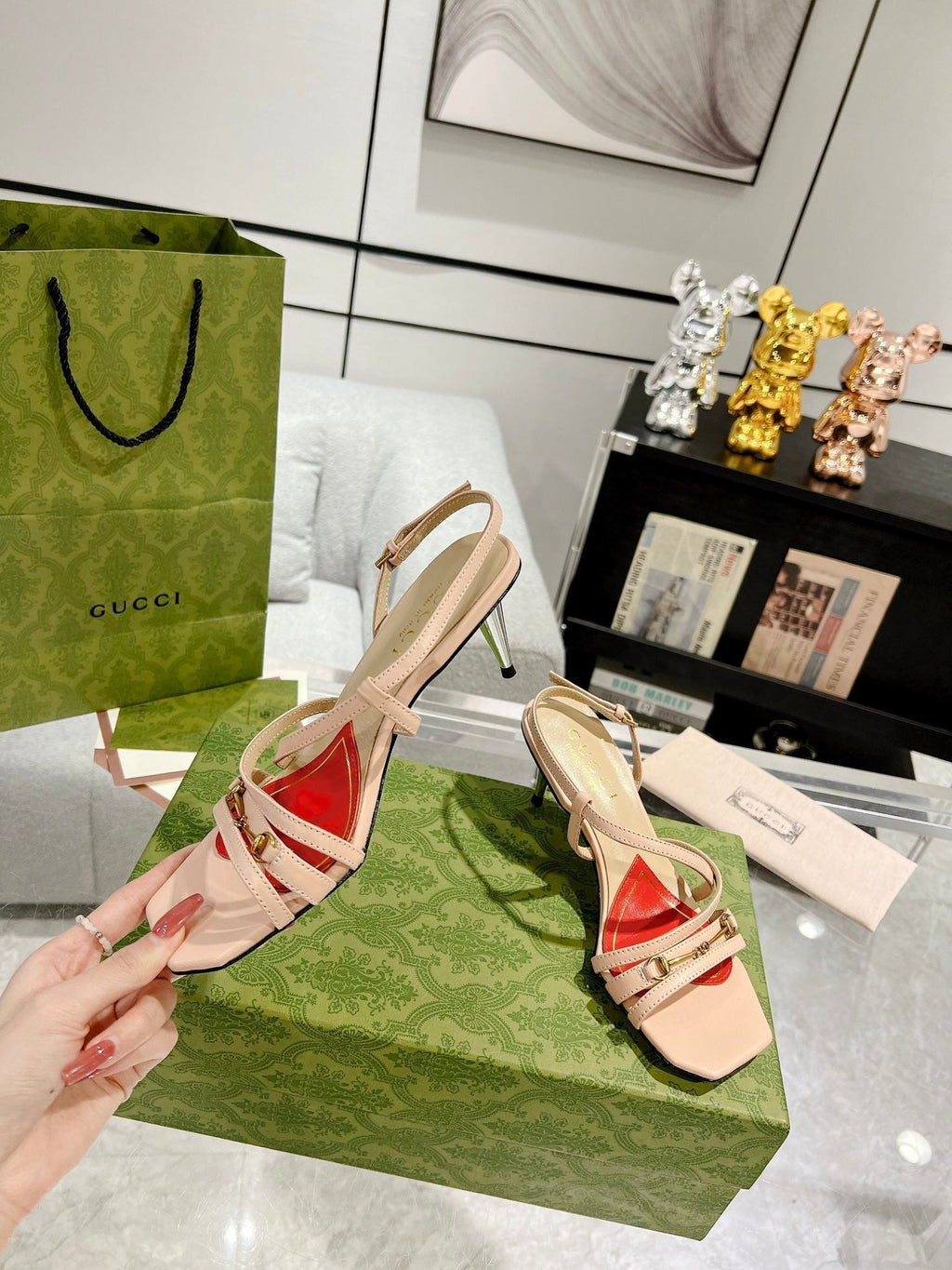 GUCCI HIGH HEEL 65MM IN TAN BEIGE CALFSKIN WITH RED HEART