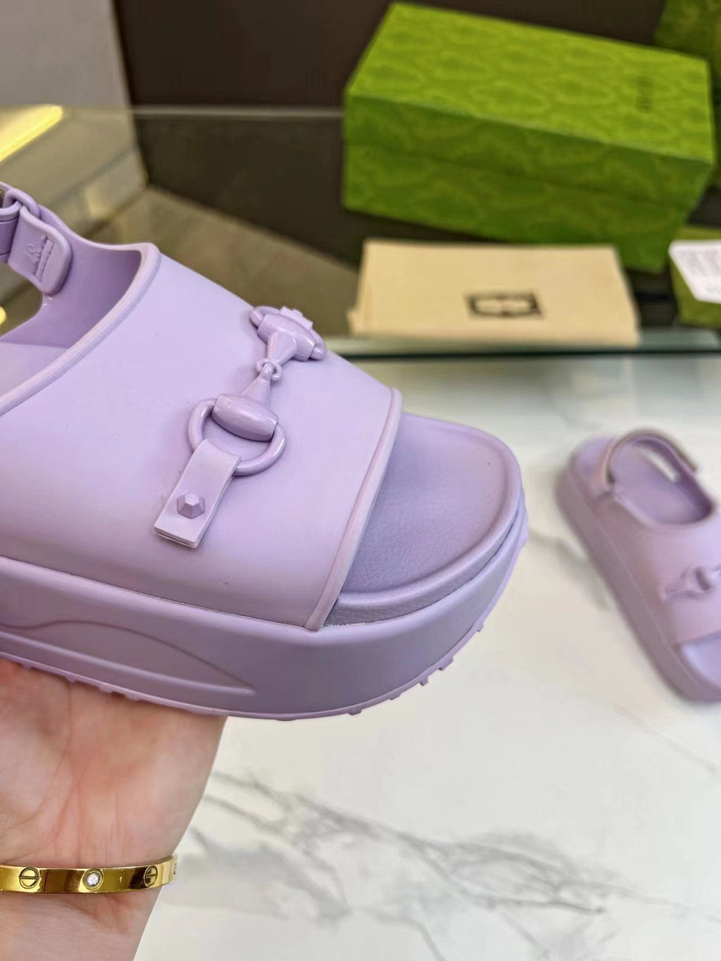 GUCCI HORSEBIT FLATFORM SANDAL 5 CM IN PASTEL PURPLE IMPORTED TPU