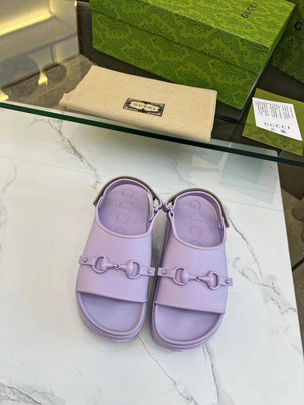 GUCCI HORSEBIT FLATFORM SANDAL 5 CM IN PASTEL PURPLE IMPORTED TPU