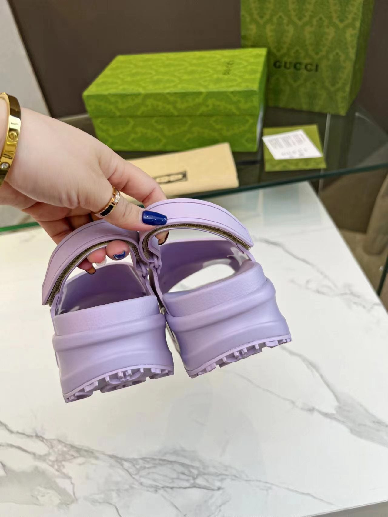 GUCCI HORSEBIT FLATFORM SANDAL 5 CM IN PASTEL PURPLE IMPORTED TPU