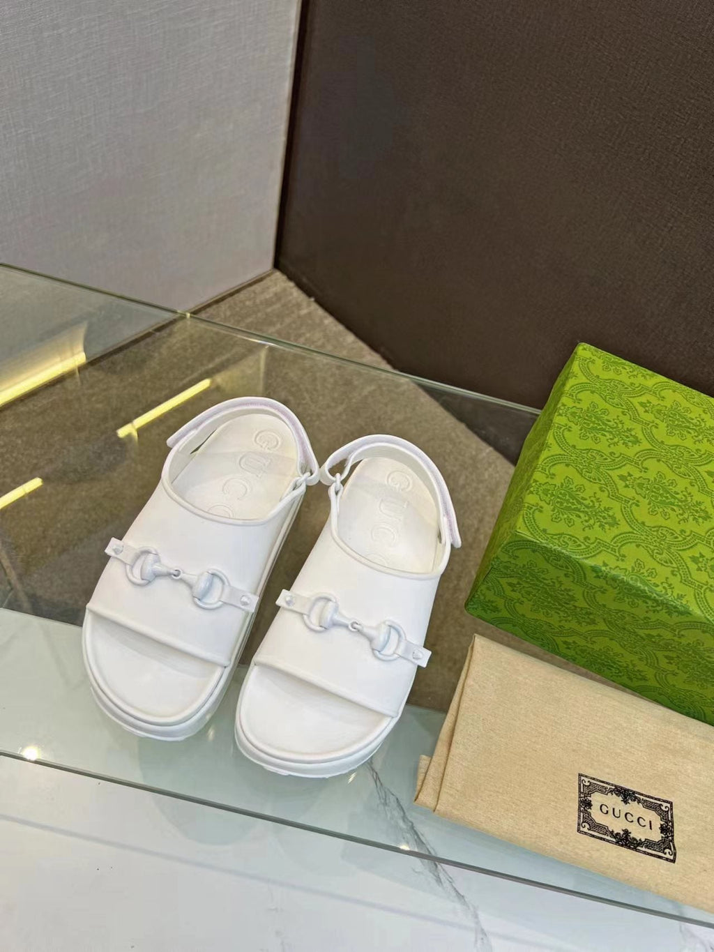 GUCCI HORSEBIT FLATFORM SANDAL 5 CM IN WHITE IMPORTED TPU