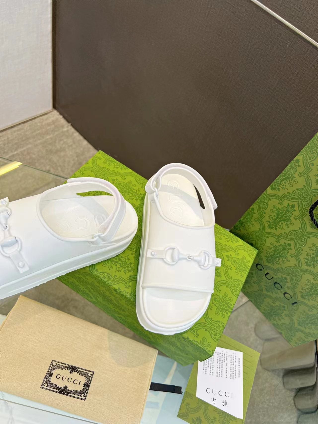 GUCCI HORSEBIT FLATFORM SANDAL 5 CM IN WHITE IMPORTED TPU