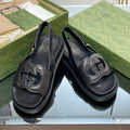 GUCCI INTERLOCKING G CUT OUT SANDAL BLACK LAMBSKIN