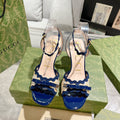 GUCCI HIGH - HEEL SANDAL AZURE FABRIC ATTACH BOW