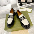 GUCCI LOAFER WITH  CHAINS GLOSSY BLACK AND WHITE CALFSKIN