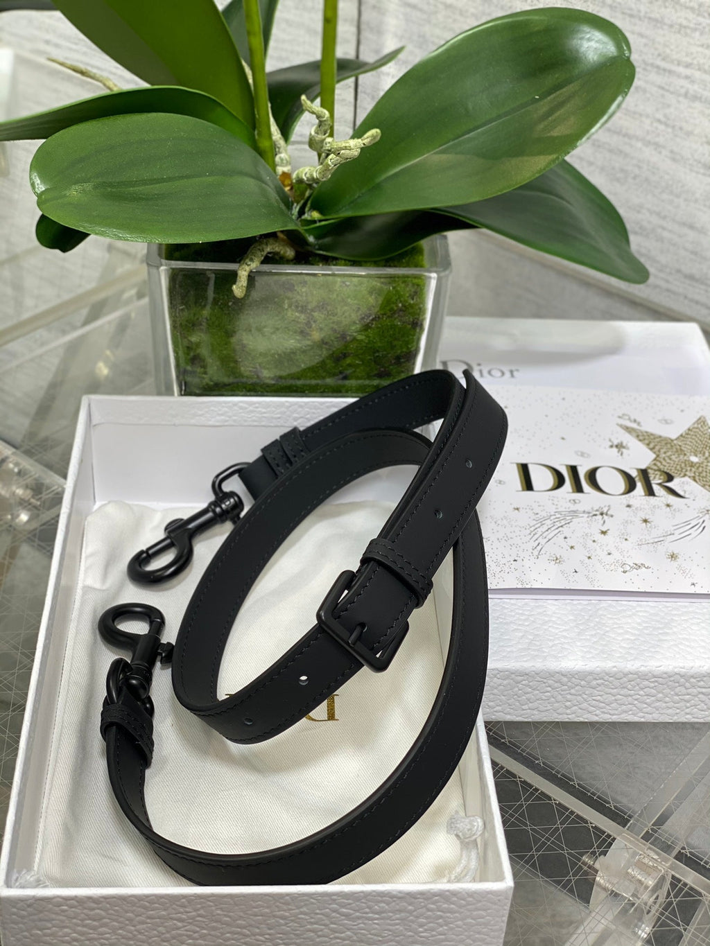 SADDLE BAG 24 IN BLACK CALFSKIN BLACK HARDWARE