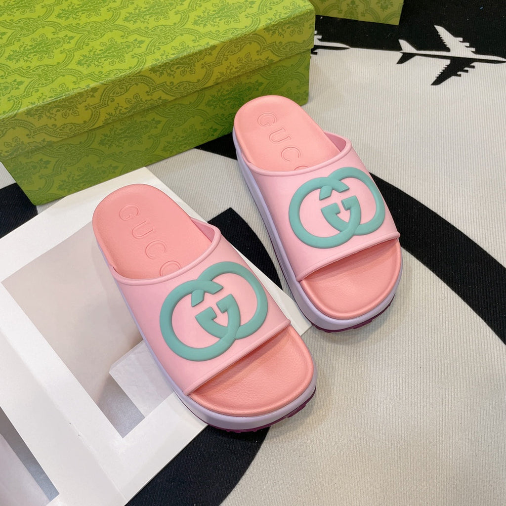 GUCCI INTERLOCKING G SLIDE SANDAL IN BABY PINK IMPORTED TPU
