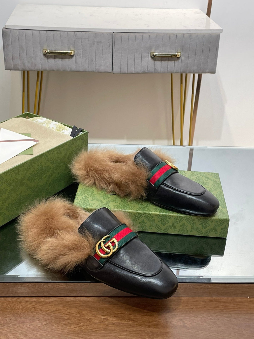 GUCCI 2015 RE-EDITION MEN'S PRINCETOWN IN BLACK CALFSKIN AND LAMB WOOL LINING