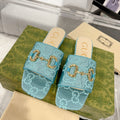 GUCCI CHUNKY SLIDE SANDAL BLUE SKY CALFSKIN
