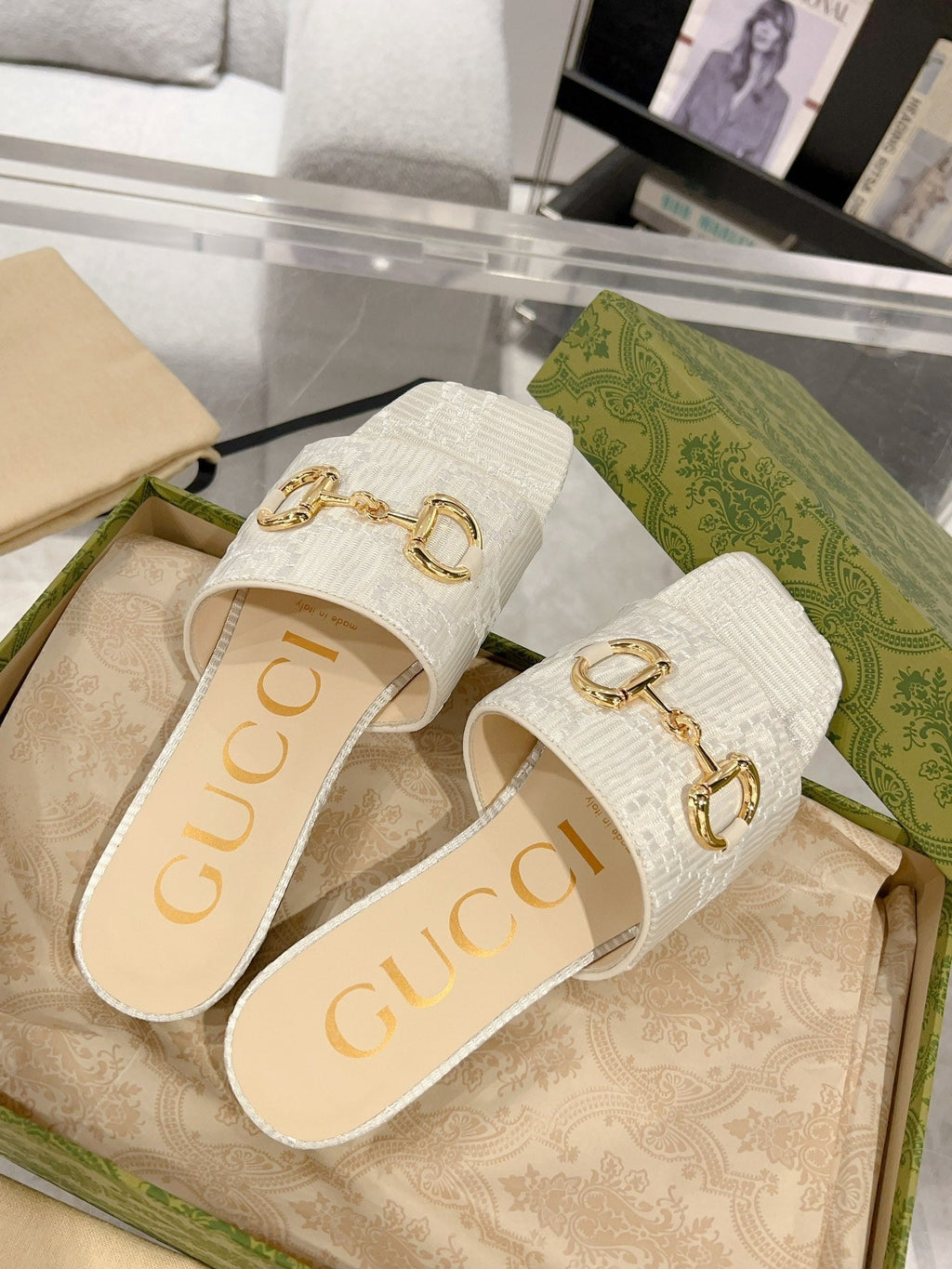 GUCCI CHUNKY SLIDE SANDAL SILVER CALFSKIN