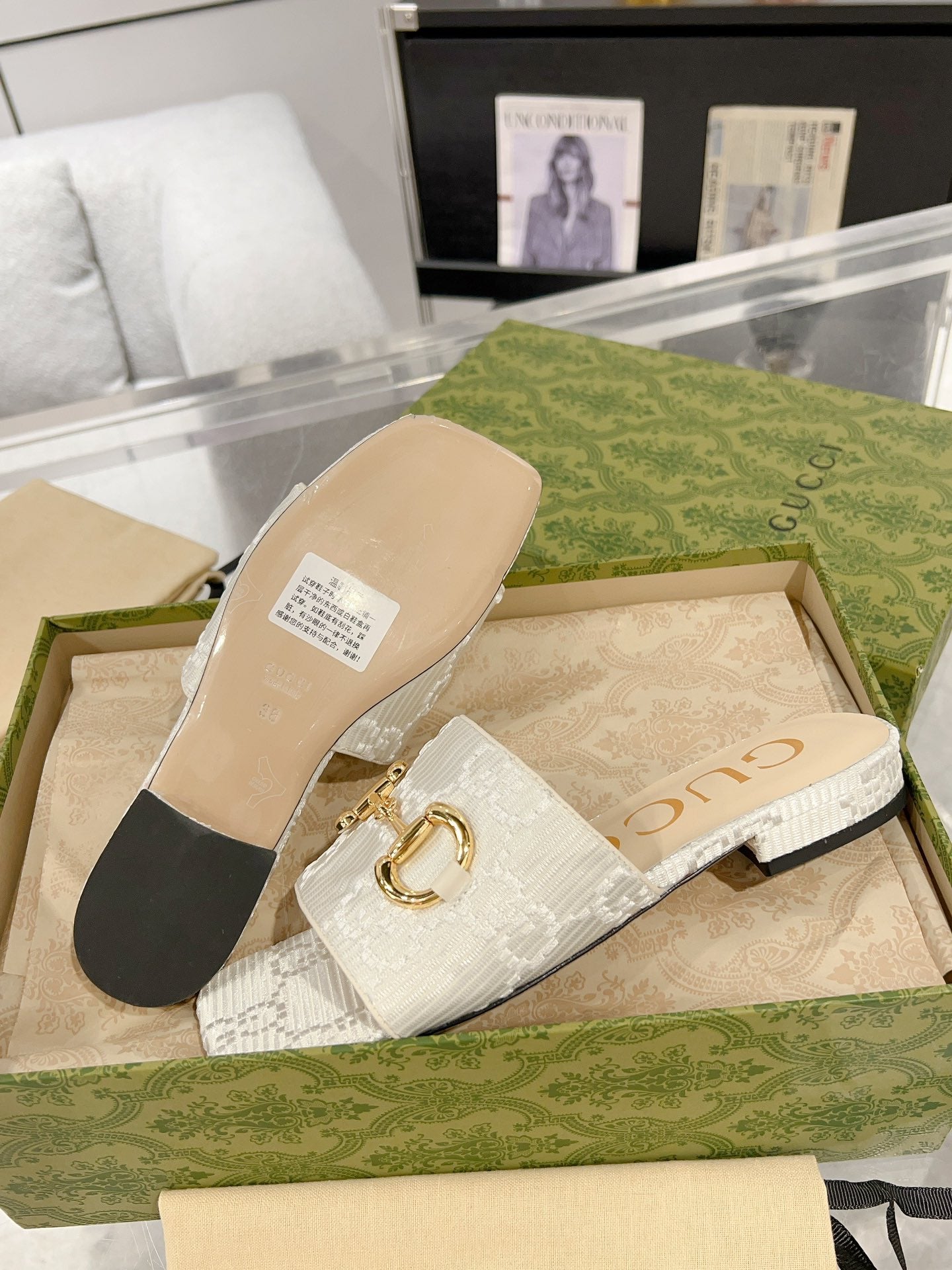 GUCCI CHUNKY SLIDE SANDAL SILVER CALFSKIN