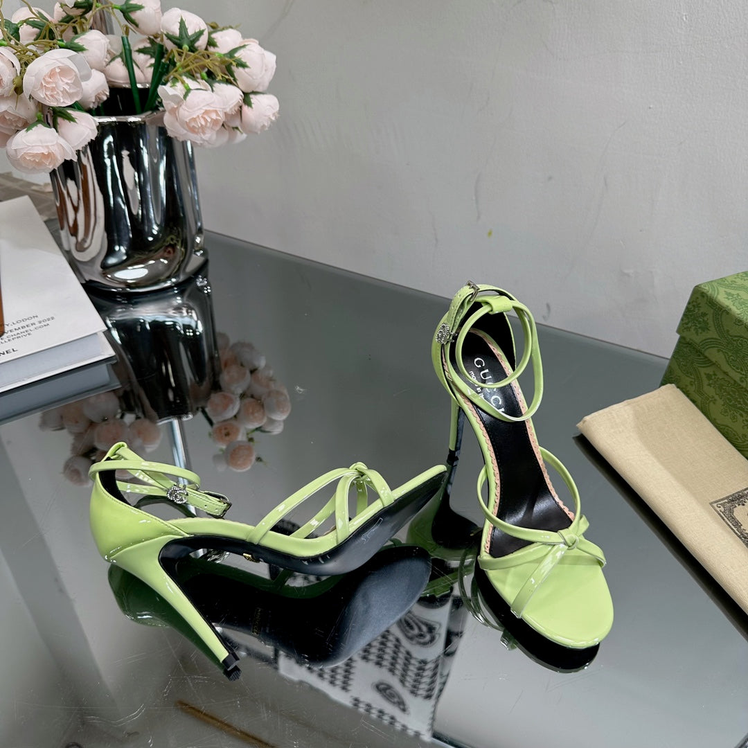 GUCCI 105 STRAPPY SANDAL LIGHT GREEN LAMBSKIN