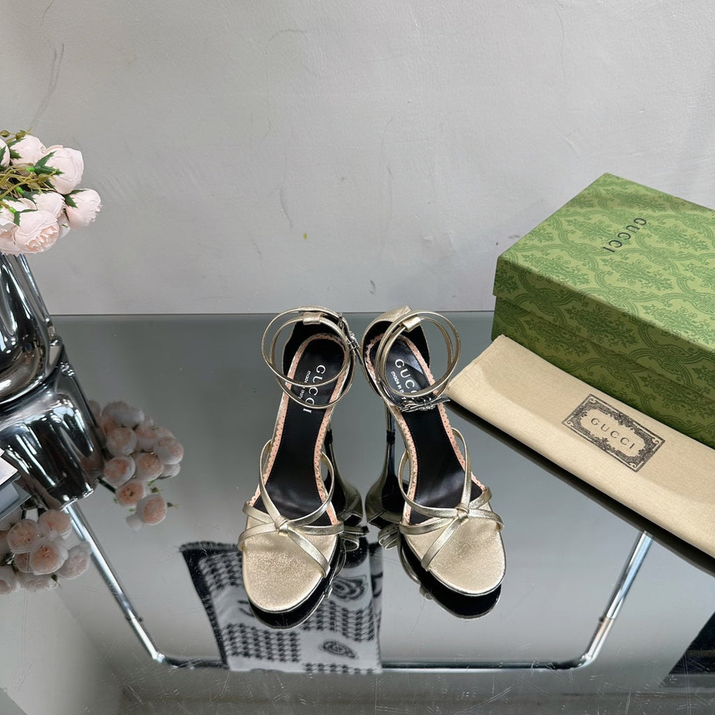 GUCCI 105 STRAPPY SANDAL METALLIC GOLD LAMBSKIN