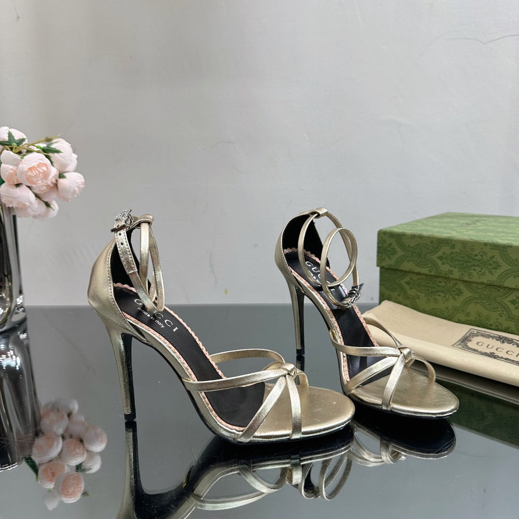 GUCCI 105 STRAPPY SANDAL METALLIC GOLD LAMBSKIN