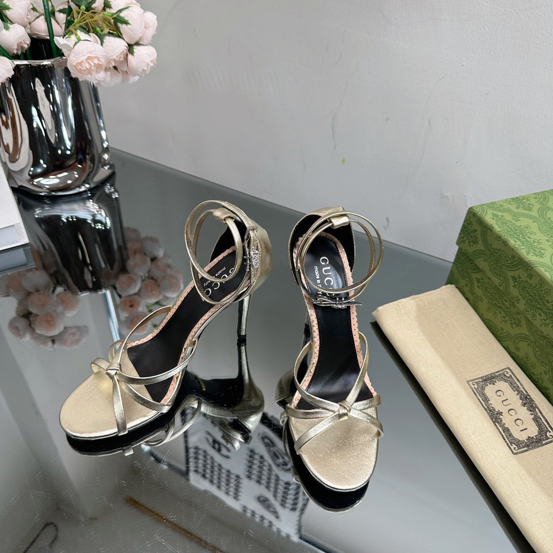 GUCCI 105 STRAPPY SANDAL METALLIC GOLD LAMBSKIN