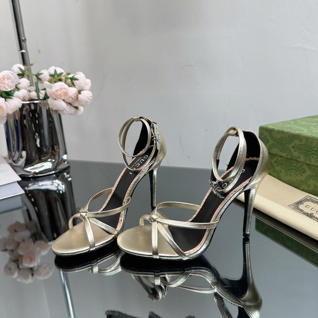 GUCCI 105 STRAPPY SANDAL METALLIC GOLD LAMBSKIN