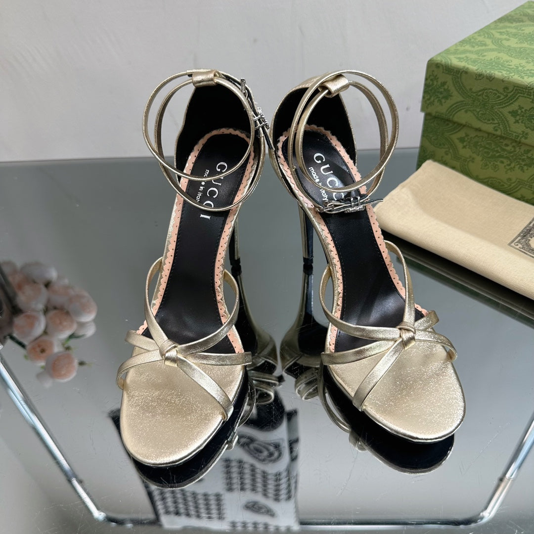 GUCCI 105 STRAPPY SANDAL METALLIC GOLD LAMBSKIN